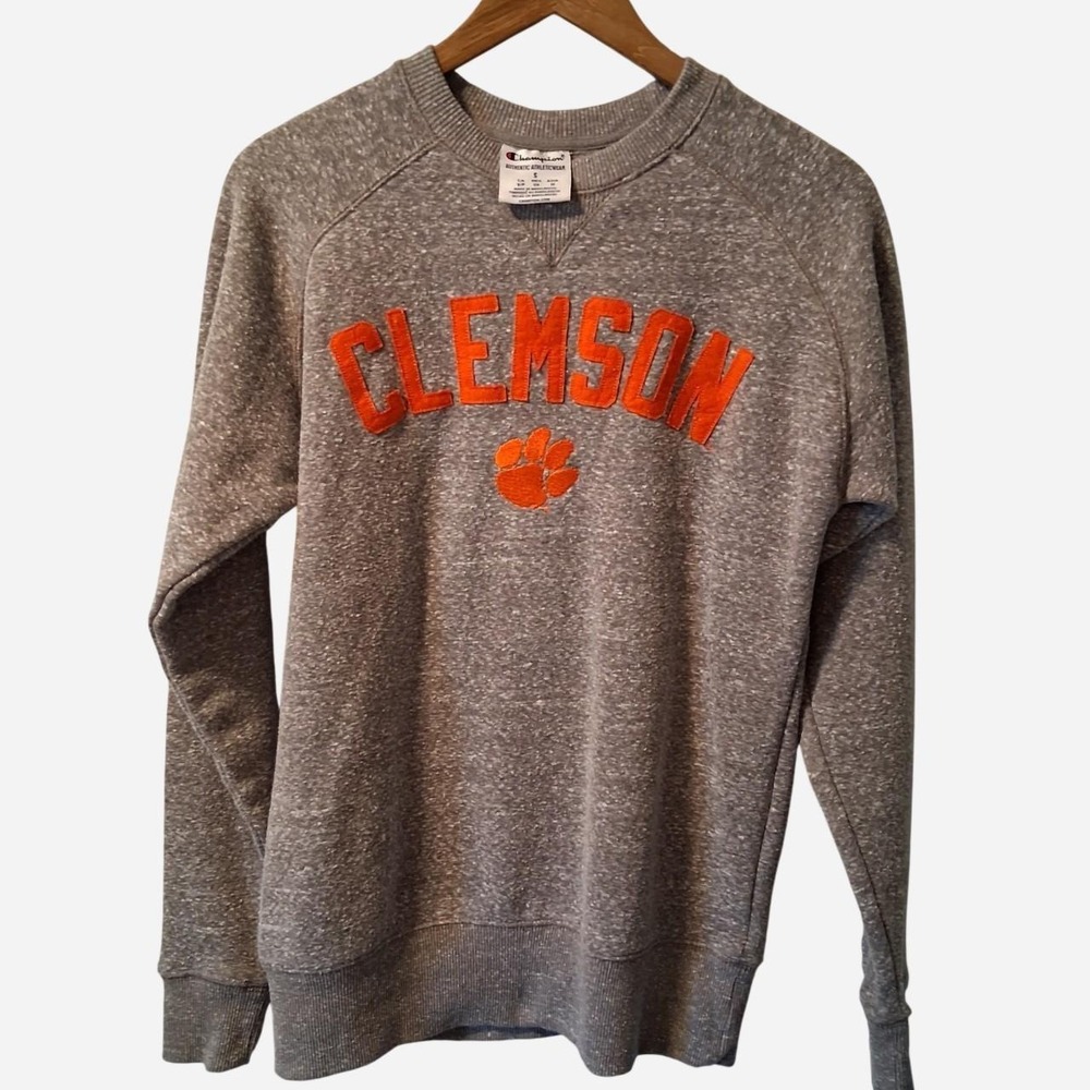 Mens/Womens Vintage-style Heather Grey Clemson University crewneck